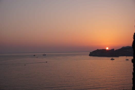 Wonderful sunset over the old town of Dubrovnik, Croatia