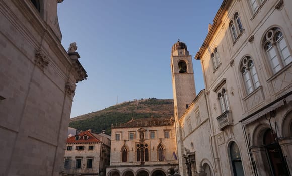 Dubrovnik's famous belltower and Sponza's Palace, Croatia 2020