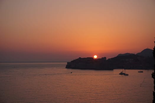 Amazing sunset over the old town of Dubrovnik, Croatia 2020