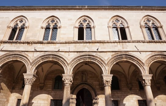 Beautiful facade of a building in the old town of Dubrovnik, Croatia 2020
