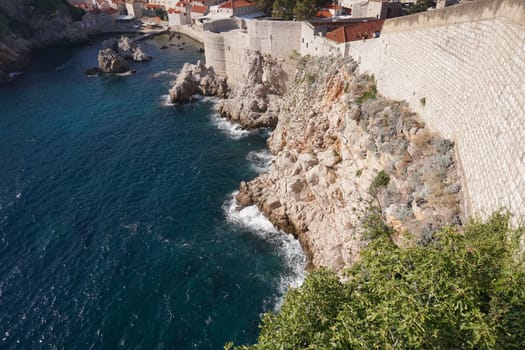 Stunning view from Dubrovnik's City Walls onto the mediterrenean sea, Croatia 2020