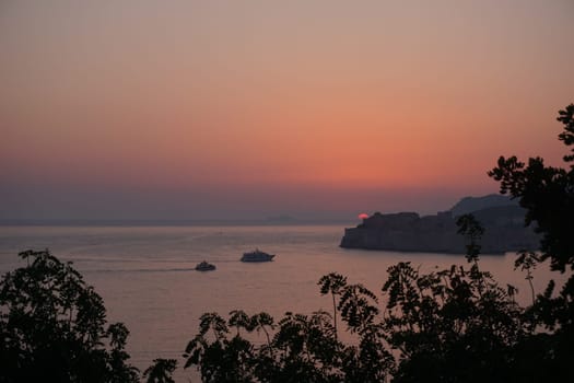 Last sunlight after sunset over the old town of Dubrovnik, Croatia 2020