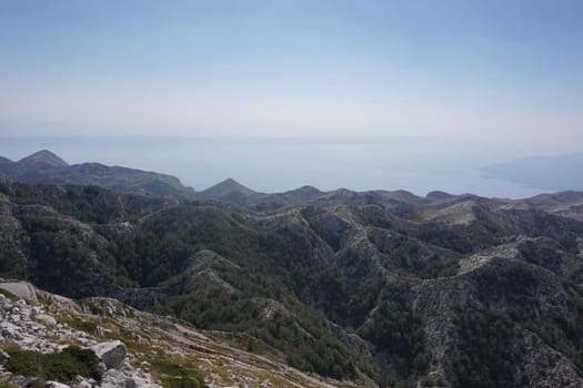 View onto the mountain range of biokovo national park, near Makarska, Croatia 2020