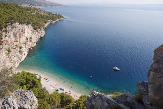 Spectacular view onto Nugal beach in Makarska, Croatia 2020