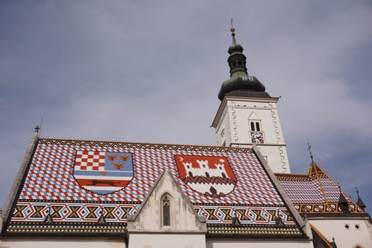 St. Mark's Church with it's famous colorful roof, Croatia 2020