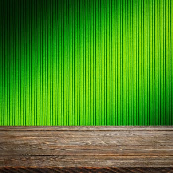 The background is blank wooden boards and a textured striped wall with gradient lighting and vignetting. For product demonstrations, free space, layout, mockup, perspective board, background board.