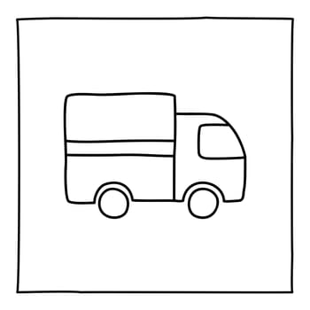 Doodle truck icon, hand drawn with thin line, isolated on white background. Vector illustration.
