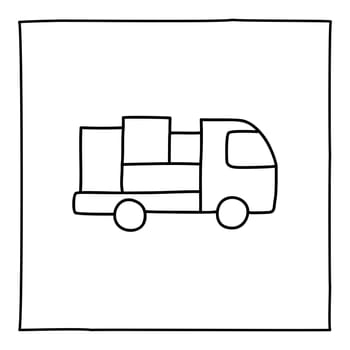 Doodle truck icon, hand drawn with thin line, isolated on white background. Vector illustration.