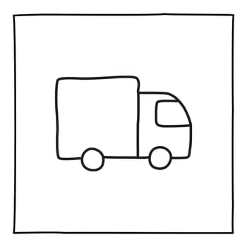 Doodle truck icon, hand drawn with thin line, isolated on white background. Vector illustration.