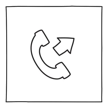 Doodle telephone outgoing call icon or logo, hand drawn with thin black line. Isolated on white background. Vector illustration