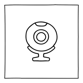 Doodle web cam computer icon or logo, hand drawn with thin black line. Isolated on white background. Vector illustration
