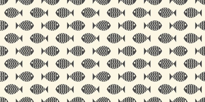 Nautical seamless pattern with swimming cartoon fish. Vector illustration
