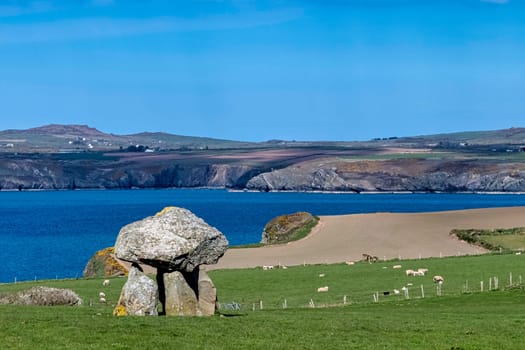 Carreg Samson known as Carreg Sampson, Samson's Stone, or the Longhouse - a 5000-year-old Neolithic dolmen located half a mile west of Abercastle near the Pembrokeshire Coast Path in Wales, United Kingdom