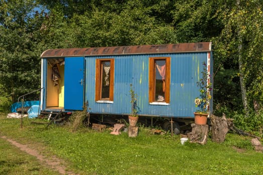 Old, construction trailer, converted, camping, caravan, vehicle