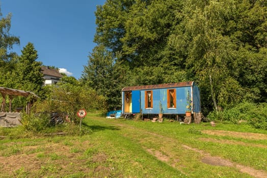 Old, construction trailer, converted, camping, caravan, vehicle
