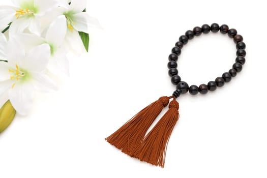 Buddhist rosary called Juzu. Buddhist tool used for praying at funeral