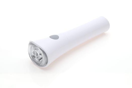 Electric led pocket flashlight isolated on white background 　