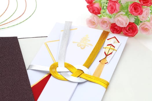 Traditional Japanese envelope for money gift to celebration, Present wrapping gift translation: "Congratulations"""