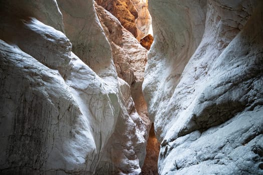 front view of canyon natural rock formation with light shining in Saklikent national park Turkey