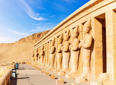 Mortuary Temple of Hatshepsut, northern colonnaded facade of the upper terrace, Luxor, Egypt.