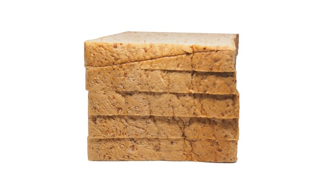 Toast bread stands in a row close-up  Isolated white background  with clipping path