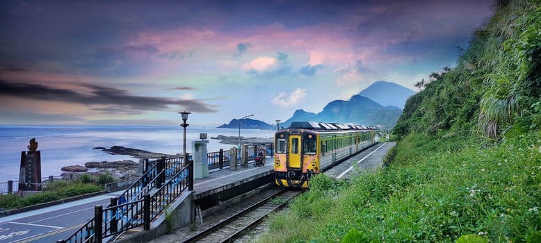 Keelung, Taiwan - 25 Aug, 2021 : Scenery of Badouzi railway station in keelung city, taiwan