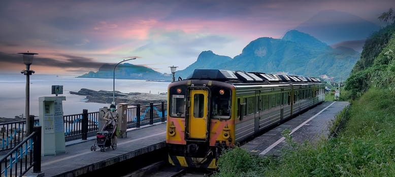 Keelung, Taiwan - 25 Aug, 2021 : Scenery of Badouzi railway station in keelung city, taiwan