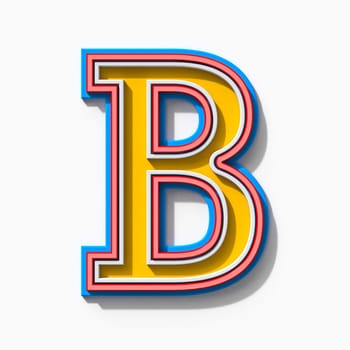 Slab serif colorful outlined font with shadows Letter B 3D rendering illustration isolated on white background