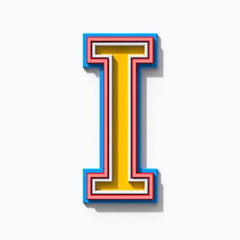 Slab serif colorful outlined font with shadows Letter I 3D rendering illustration isolated on white background