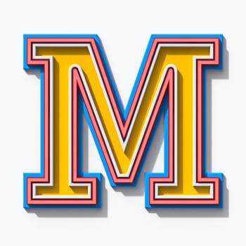 Slab serif colorful outlined font with shadows Letter M 3D rendering illustration isolated on white background