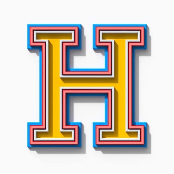 Slab serif colorful outlined font with shadows Letter H 3D rendering illustration isolated on white background