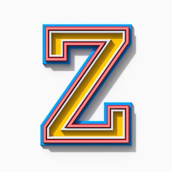 Slab serif colorful outlined font with shadows Letter Z 3D rendering illustration isolated on white background