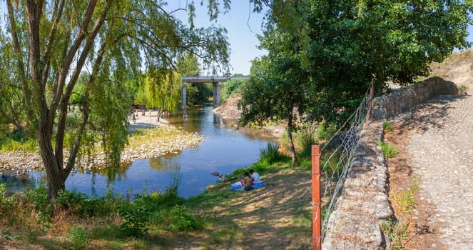 Bridges over Ambroz River at recreation swimming pool area of Abadia, Caceres, Extremadura, Spain