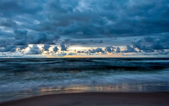 Sunset over Baltic Sea in Lubiatowo, Pomerania, Poland