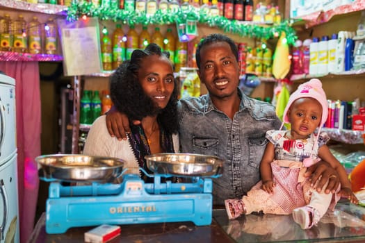 Mekelle, ETHIOPIA, APRIL 29th. 2019, Ordinary Ethiopian family in shop on the street of Mekelle, the capital city of Tigray National Regional state.. April 29th. 2019, Mekelle, Etiopia