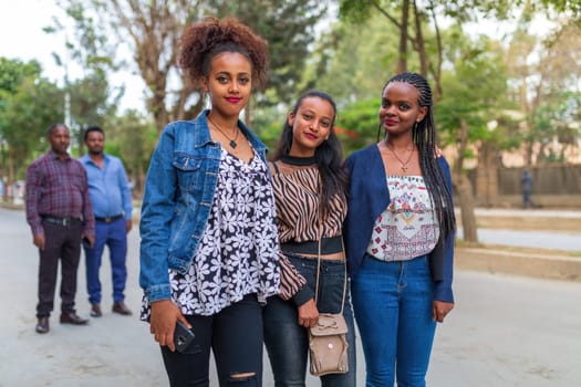 Mekele, Ethiopia - April 28, 2019: Tigray ethiopian womans, university students on the street in Mekelle, second largest city and capital of Tigray region, in Ethiopia Africa