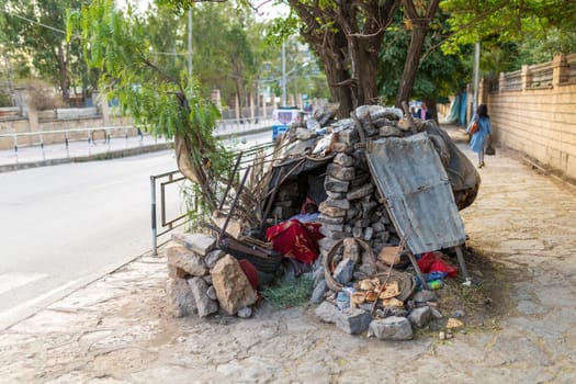 Mekelle, ETHIOPIA, APRIL 29th. 2019, Homeless man on the street of Mekelle, the capital city of Tigray National Regional state.. April 29th. 2019, Mekelle, Etiopia
