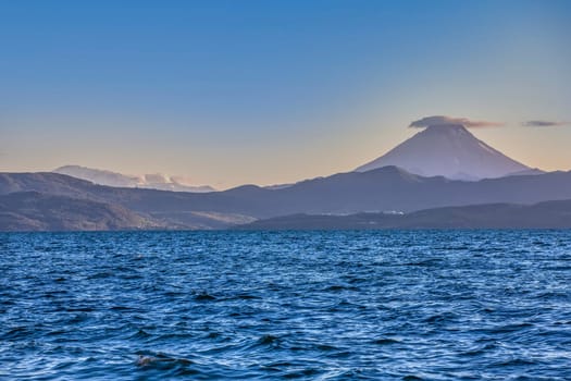 The Vilyuchinsky and Mutnovsky volcano. View from Avacha Bay, Kamchatka Peninsula