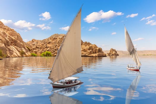 Beautiful Sailboats near Agilkia island, Philae, Aswan, Upper Egypt