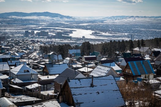 VUE OF ULAN UDE city by winter. Siberia zone in Russia