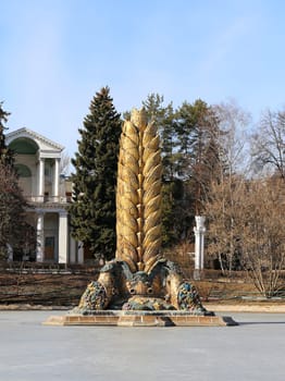 Fountain gold ear in Moscow at ENEA photographed close up