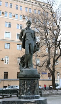Monument to Sergei Yesenin in Moscow photographed close up