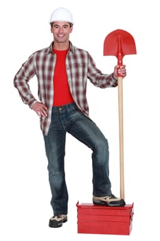 Builder with a shovel