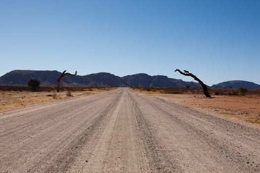 Dirt namibian road from Mariental to Sossusvlei