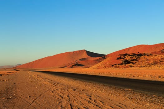 Panorama trought red dunes from Sesriem to Sossusvlei, Namibia