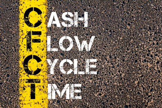 Business Acronym CFCT  Cash Flow Cycle Time. Yellow paint line on the road against asphalt background. Conceptual image