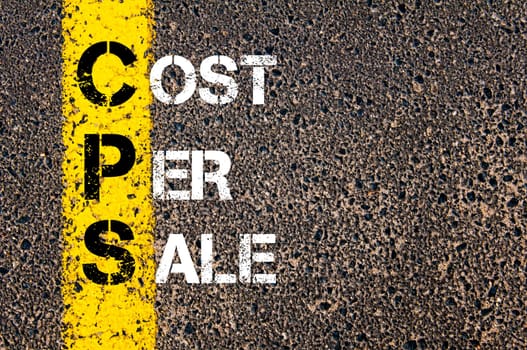 Acronym CPS - Cost Per Sale. Business Conceptual image with yellow paint line on the road over asphalt stone background.