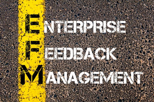 Acronym EFM - Enterprise Feedback Management. Business Conceptual image with yellow paint line on the road over asphalt stone background.