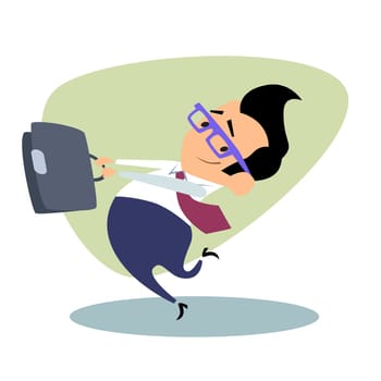 Businessman throwing the portfolio as a sports hammer. Businessman shy. The image of business as a sport. Businessman in sports situations