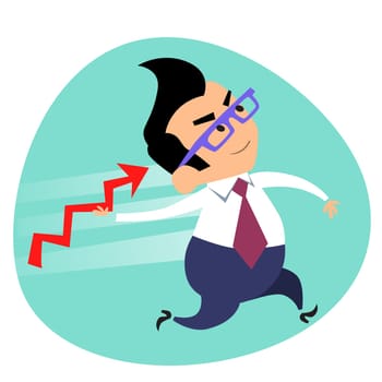 Businessman throwing a spear schedule of sales. The image of business as a sport. Businessman in sports situations
